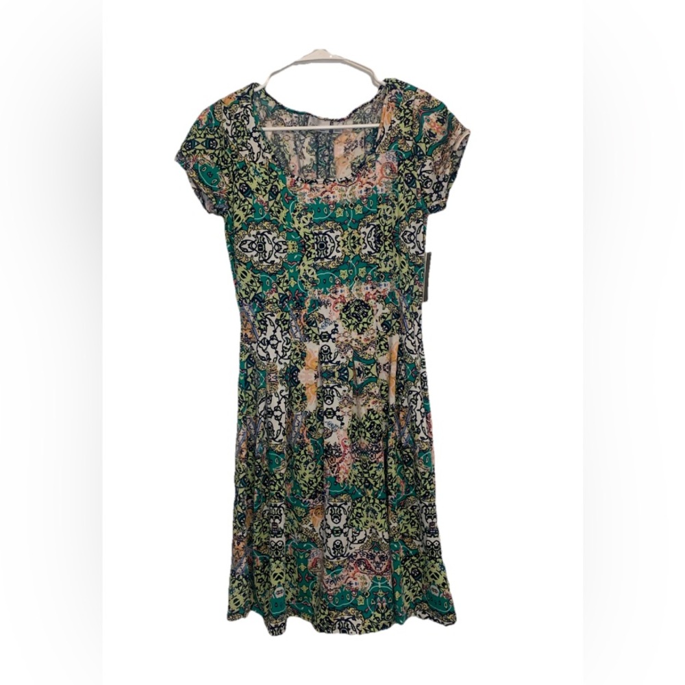 Kim Rogers Petite PM Multicolored Abstract Dress Short Sleeves Knee Length
